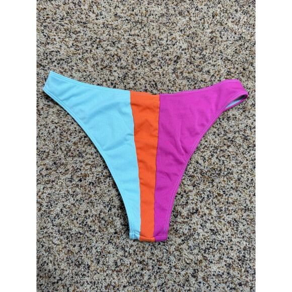 Zaful Women's V-Wired Bikini Pink Blue‎ Colorblock Ribbed 2 Piece Swimwear L - Picture 8 of 10